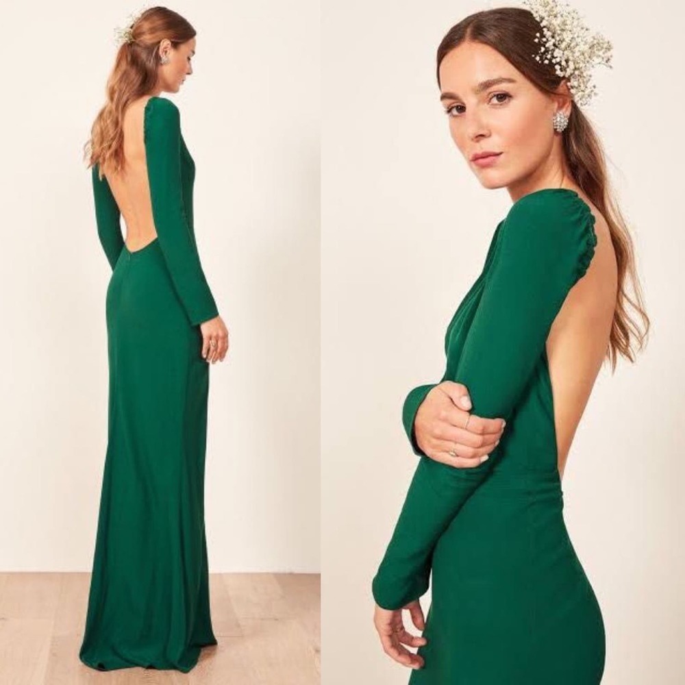 Reformation Artemis Emerald Green Backless Dress Size 2